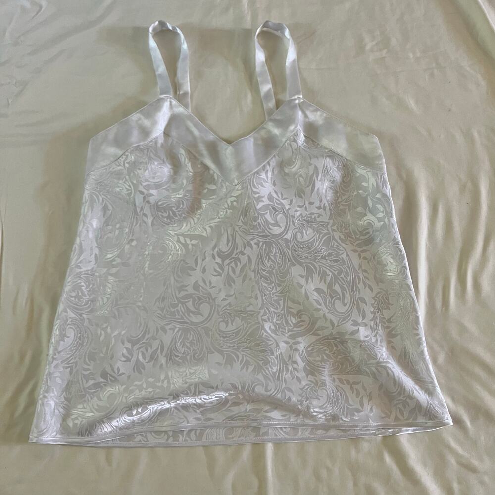 Vtg Y2K 2000s White Floral Paisley Silky Satin Cami Top Sz M Angel Fairycore